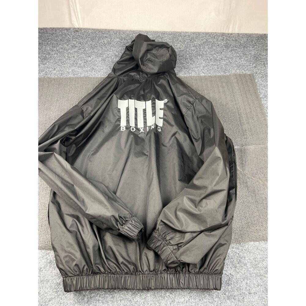 TITLE Boxing Black Hooded Warm Up Suit Jacket Mens Large #775 - Picture 4 of 6